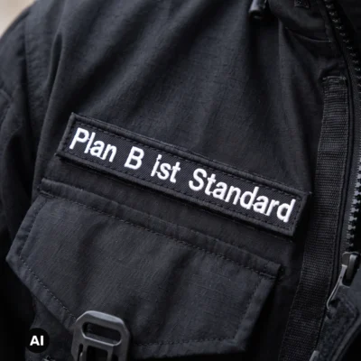 "Plan B ist Standard - schwarz" - Klettstreifen